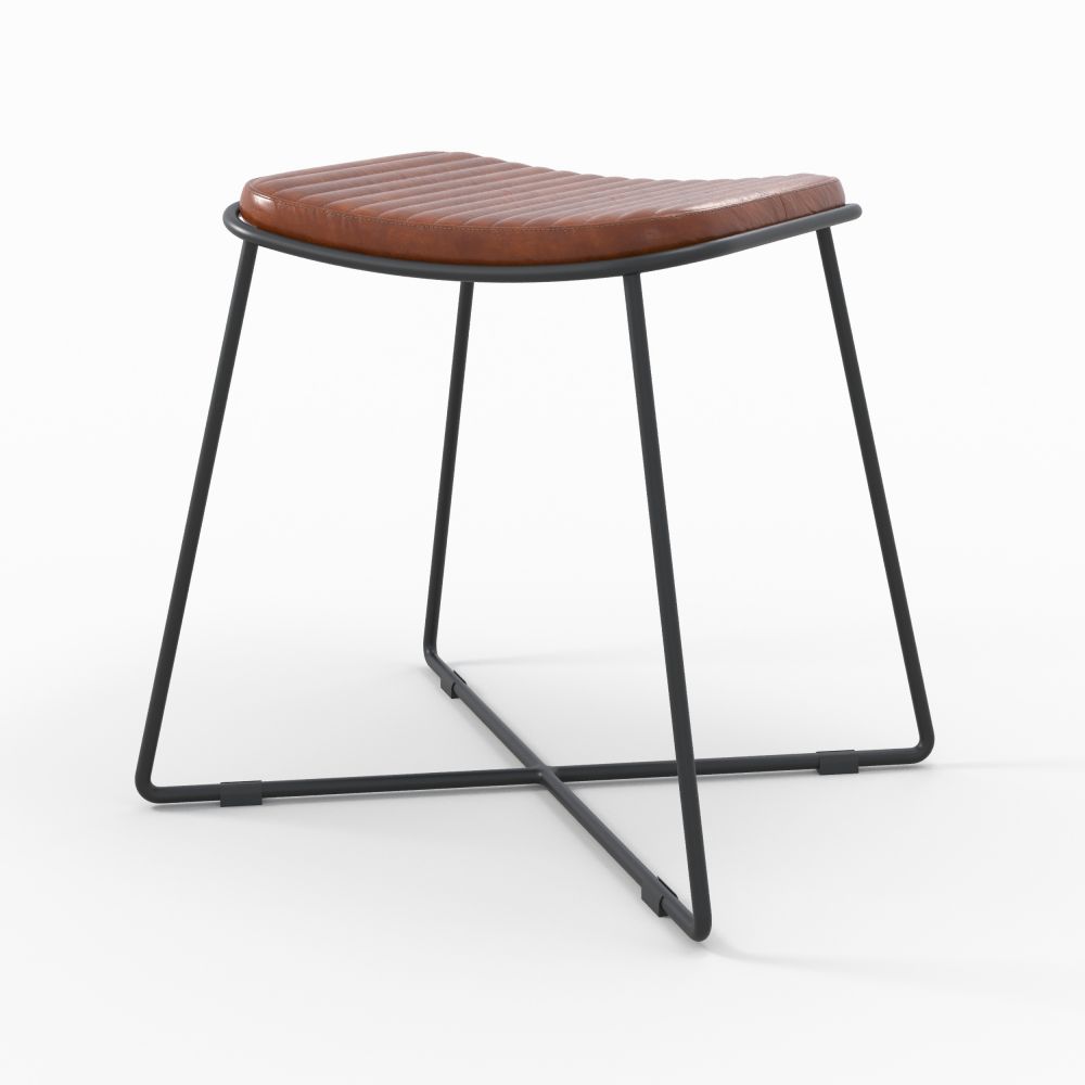 Tabouret Germain en cuir marron - miniature