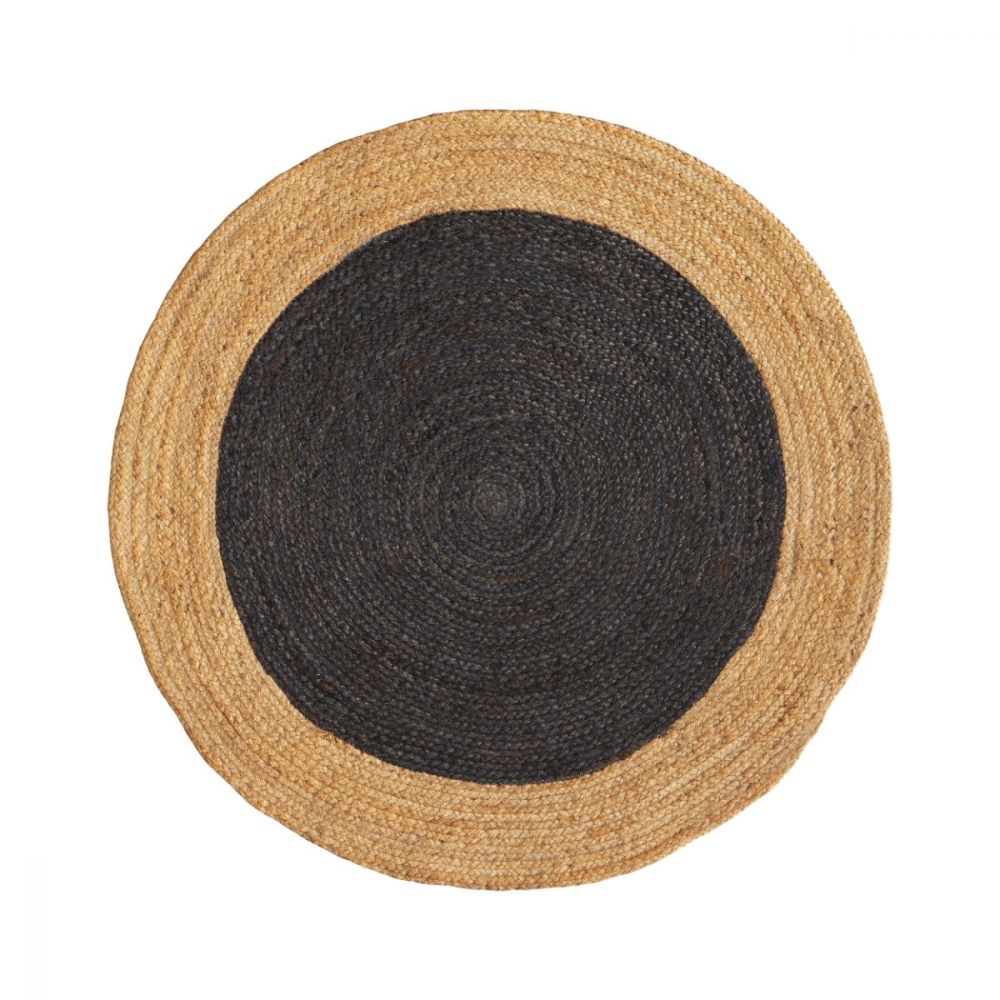 tapis rond anais gris avec bordure en jute naturel d 120 cm - miniatura