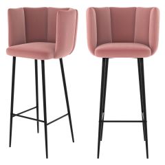achat chaise de bar en velours rose 75 cm rosy