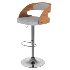 achat chaise de bar gris clair bois plaque noyer pieds en metal