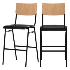 achat chaise de bar lot de 2 en bois clair et noir