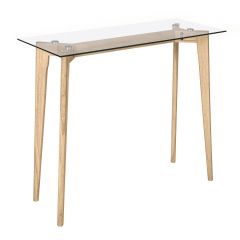 achat console en verre pieds bois clair
