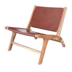 achat fauteuil kuna en teck et cuir lisse marron