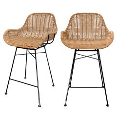 acheter chaise bar en resine tressee naturelle et pieds metal noir 65 cm