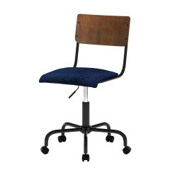 acheter chaise bureau pivotante bois et velour bleu_1