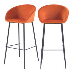 acheter chaise de bar en velours orange pieds metal lot de 2