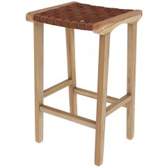 acheter tabouret de bar siksika en cuir tresse marron 66 cm