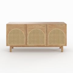 Buffet Delya en bois massif de mindi et rotin