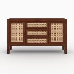Buffet Tiki en bois de manguier et cannage