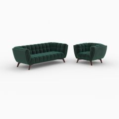 Conjunto de sofá y sillón Mona en terciopelo verde para 4 personas