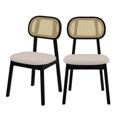 chaise bois noir tissu beige rotin synthetique maria double_1