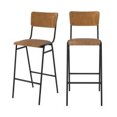 chaise de bar ecolier 75 cm clem pieds metal bois fonce