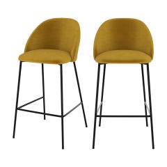 chaise de bar karl en velours jaune pieds metal