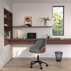 chaise de bureau en tissu gris dos bois pivotante reglable_1