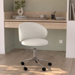 chaise de bureau tissu boucle blanc pivotante aurore