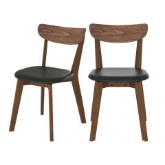 chaise en bois fonce cuir synthetique noir tabata double