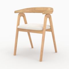 Silla Hawa de madera de hevea clara y tejido bouclé crema