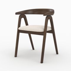 Silla Hawa de madera de hevea oscura y tejido bouclé crema