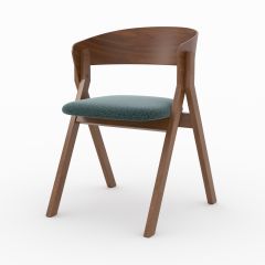 Chaise Héloïse en bois d'hévéa et tissu vert chiné