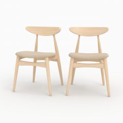 Lot de 2 chaises Josette en tissu beige et bois d'hévéa