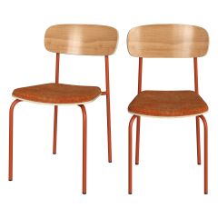 chaise louna orange et bois clair vintage