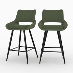 Chaise pour îlot central Alfy en tissu bouclé vert 66 cm (lot de 2)