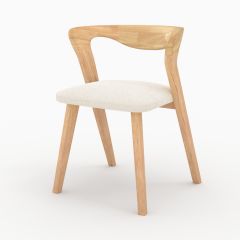 Silla Vega de madera de hevea clara y tejido bouclé crema