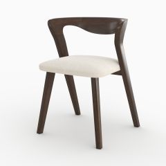 Silla Vega de madera de hevea oscura y tejido bouclé crema