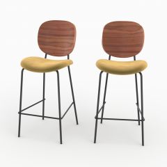 Set de 2 sillas de bar Simone de terciopelo amarillo 65,5cm