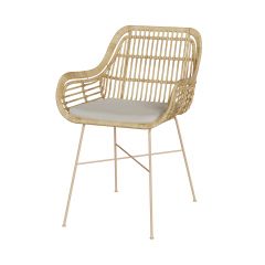 chiloe chaise en rotin pieds metal beige coussin beige