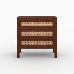 Commode Tiki en bois de manguier et cannage