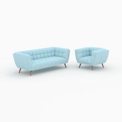 Ensemble canapé et fauteuil Carmen en tissu bleu clair 4 places