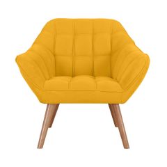 fauteuil en tissu jaune et pieds bois