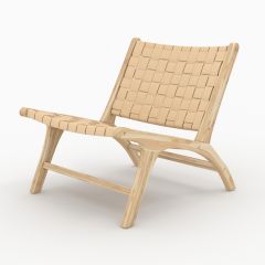 Sillón Kuna de teca y cuero trenzado beige