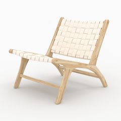 Fauteuil Kuna en teck et cuir tressé blanc