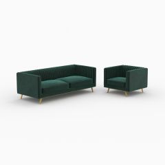 Ensemble canapé et fauteuil Gatsby en velours vert 4 places