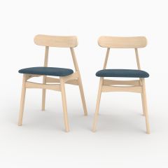 Lot de 2 chaises Lisette en tissu bleu et bois d'hévéa