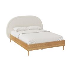 lit double eva en tissu boucle beige avec pieds d hevea