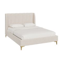lit double koda 140x190 cm en tissu beige avec pieds dore