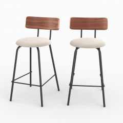 Set de 2 sillas de bar Alize de tela beige 64cm
