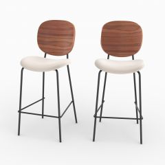 Set de 2 sillas de bar Simone de tela beige 65,5cm