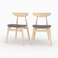 Lot de 2 chaises Josette en tissu gris et bois d'hévéa