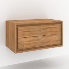Meuble de salle de bain suspendu Hera en bois de teck 90 cm