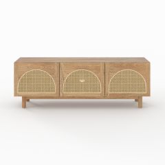 Mueble de TV Delya de madera maciza de mindi y ratán de 160 cm