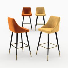 Pack 4 chaises de bar Aristote en velours orange et jaune 77,5 cm