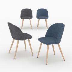 Pack 4 chaises Cosy en tissu bleu et gris