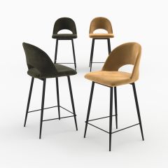 Pack 4 chaises pour îlot central Pénéloppe en velours vert et jaune 65 cm