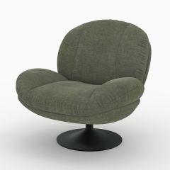 Sillón Ricci giratorio en tejido efecto terciopelo verde caqui