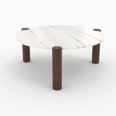 Table basse ronde Pauline en marbre et bois de manguier D86 cm