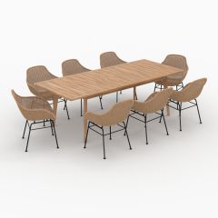 Table et chaises de jardin Carmela 8 personnes en bois de teck et résine